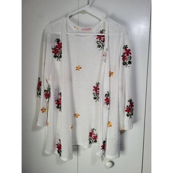 Ana & Rose Sweaters - Ana & Rose LG Sheer Floral Embroidered Cardigan White Cottagecore Boho Feminine